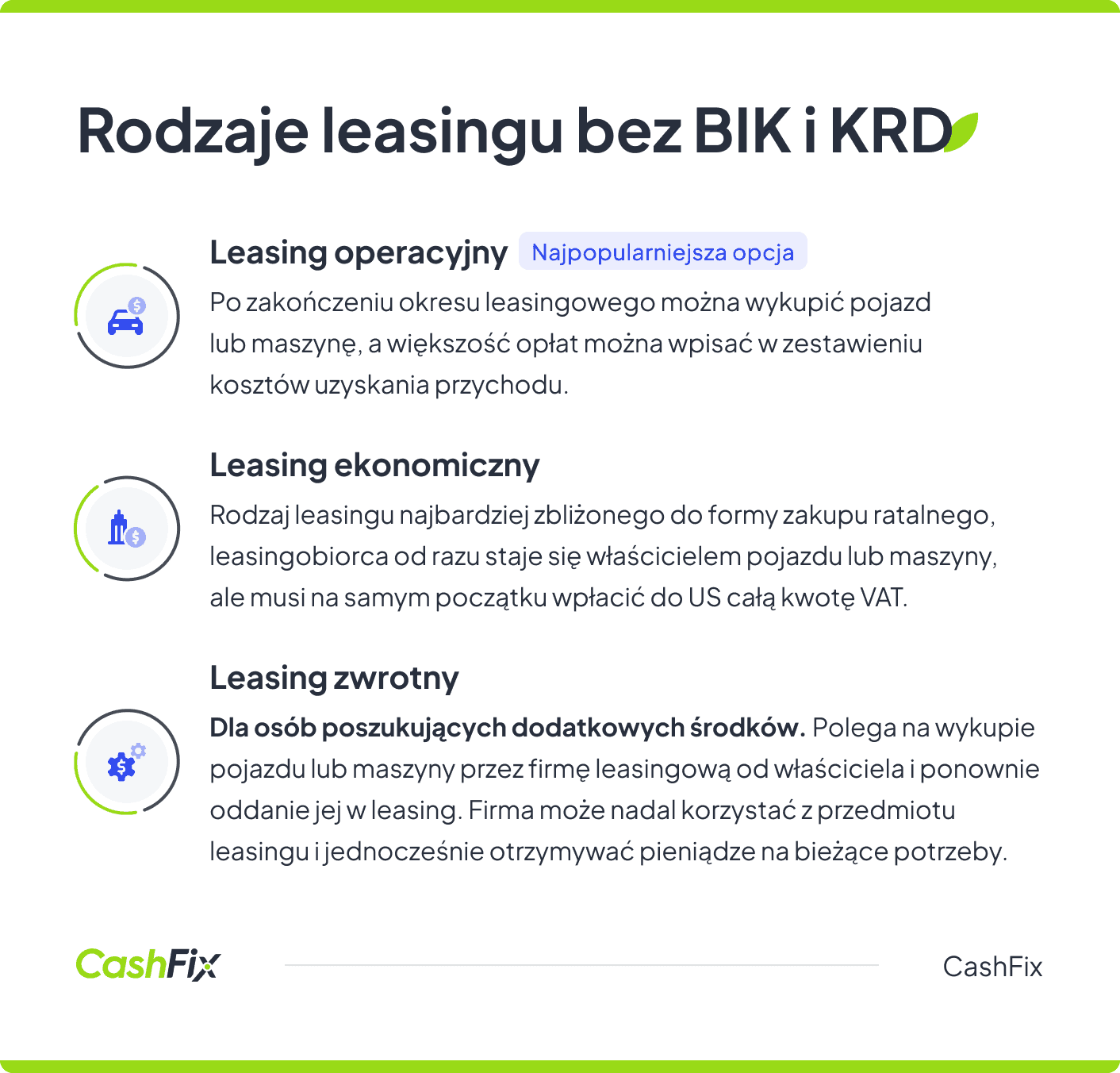 Leasing bez BIK i KRD - rodzaje