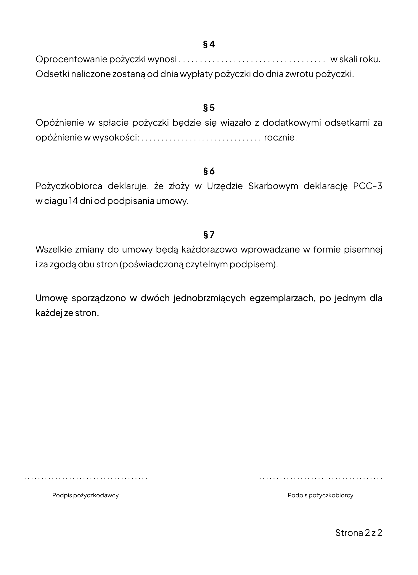 umowa pożyczki strona 2 z 2