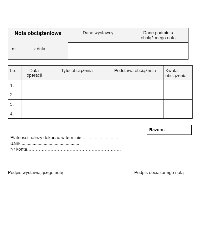 Nota księgowa wzór