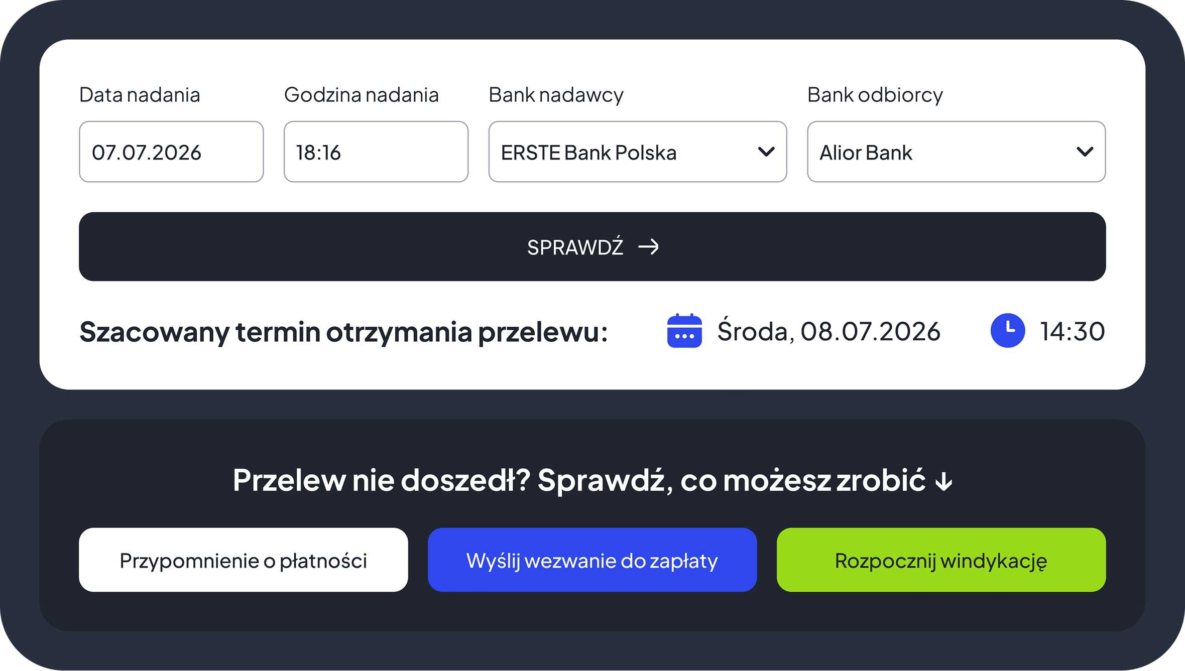 kalkulator księgowania przelewów bankowych